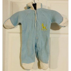 Vintage One-piece Footie Pajamas 3-6 months Sleeper  Blue 60s 70s Hooded